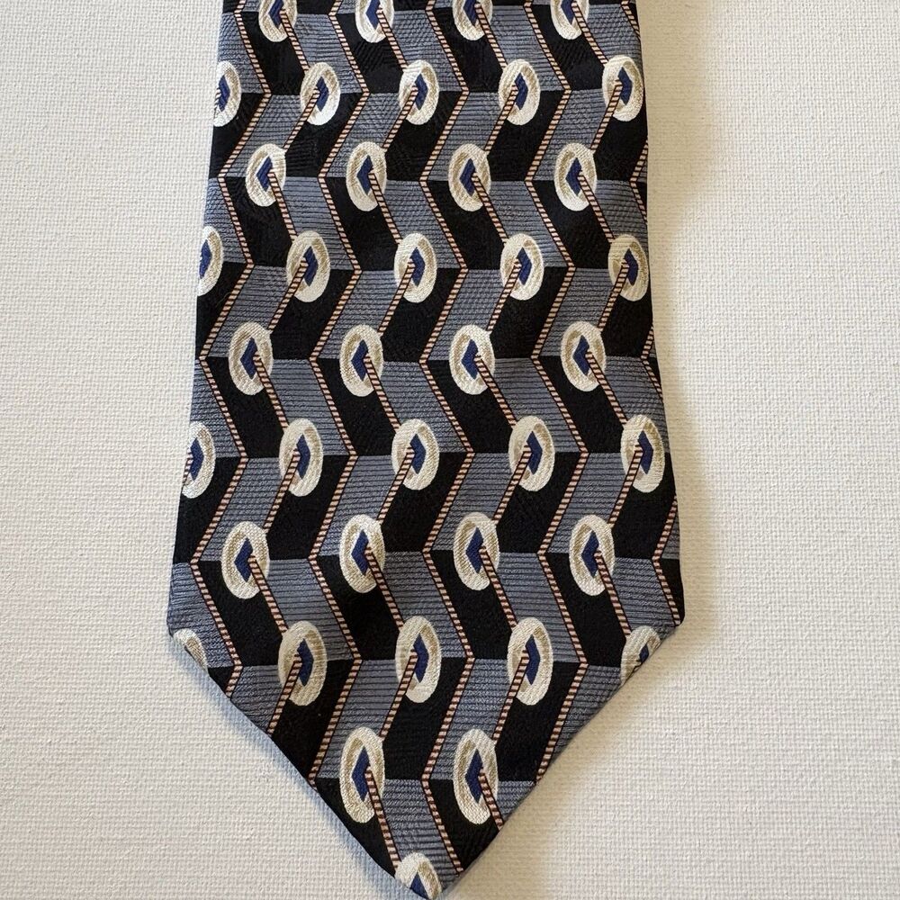 RBM Collection Neck Tie 100% Silk Abstract Print Black Gray White Business Work